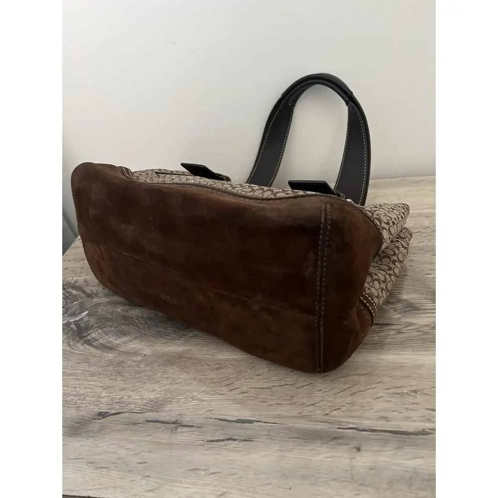 Coach Y2K Soho Signature C Canvas & Suede Leather Brown Satchel Purse Bag F10927